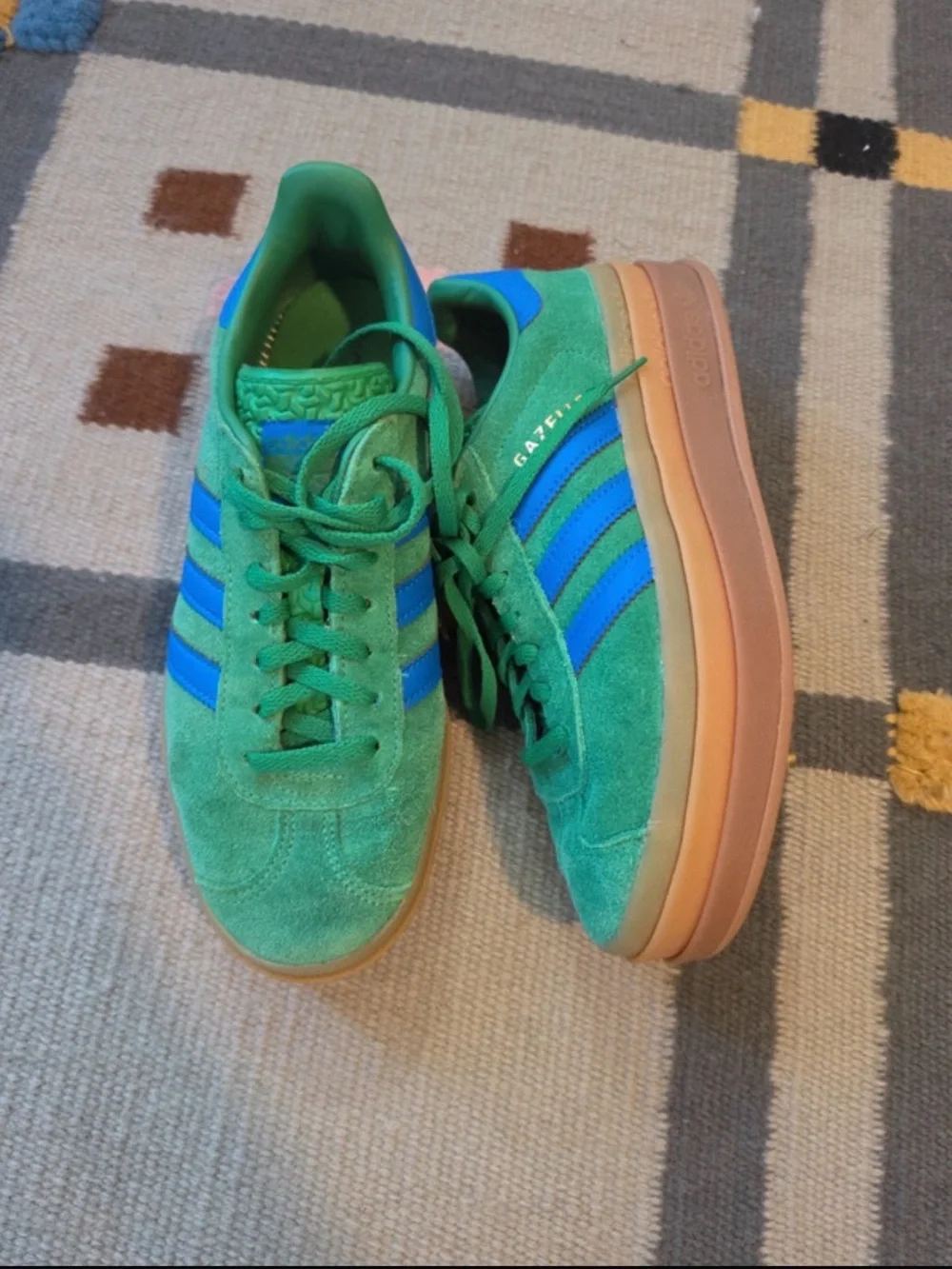 adidas Gazelle Green Suede Sneakers with Blue Stripes - Picture 2 of 4